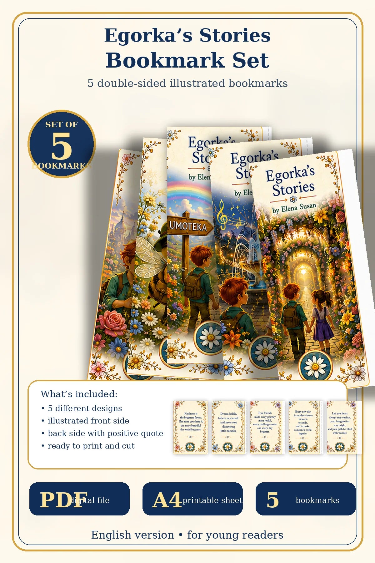 Egorka's Stories Bookmarks Collection (5 Designs) | Illustrated Bookmarks with Inspiring Quotes